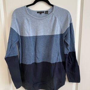 JEANNE PIERRE Blue and Navy Colorblock Sweater, Crew Neck, Split Hem